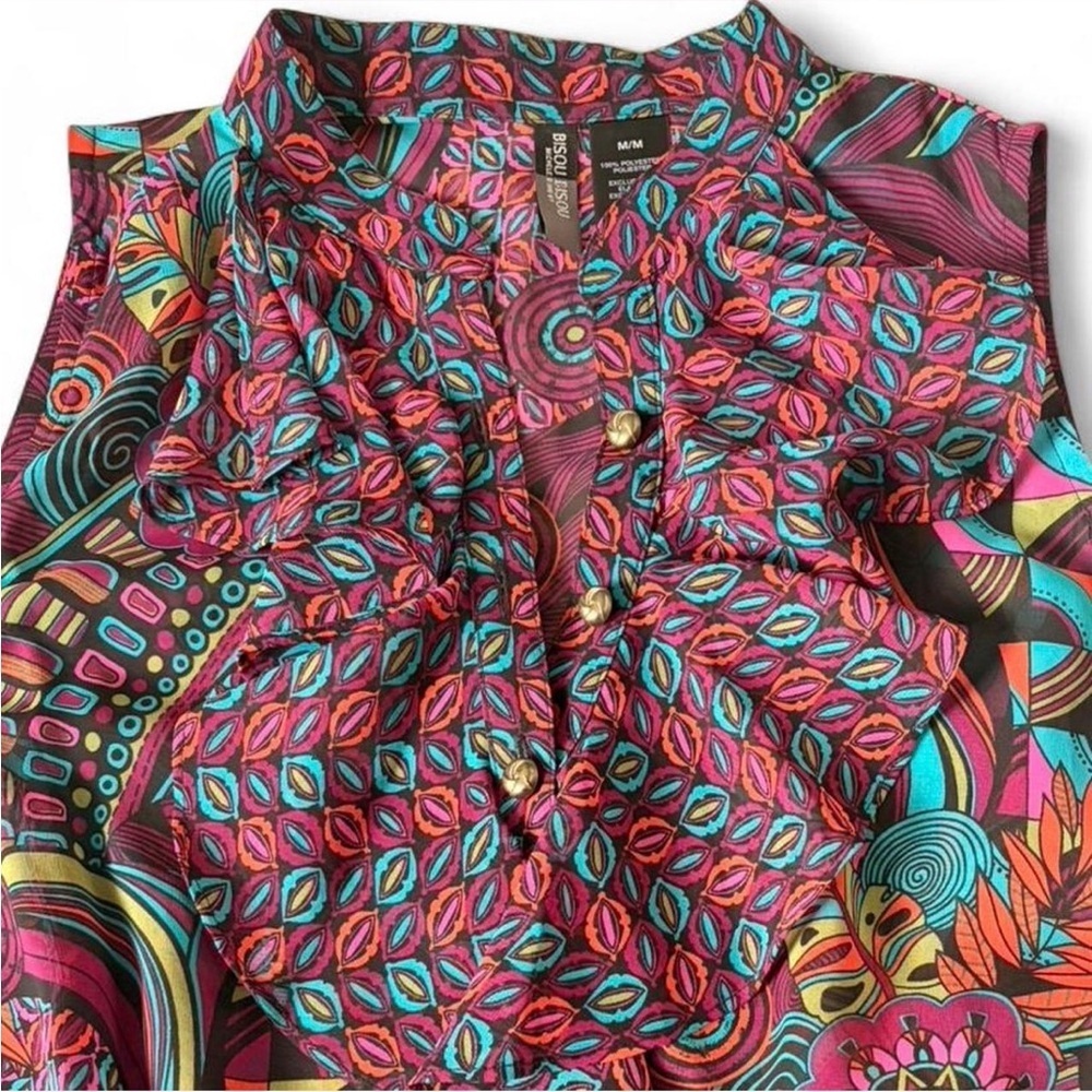 Bisou Bisou Purple Multicolor Ruffled V-Neck Printed Cami - Picture 5 of 8